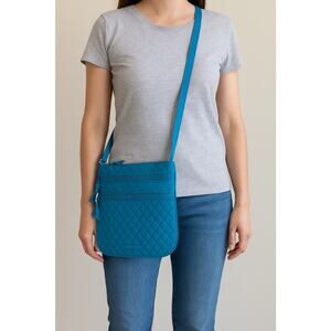 Vera Bradley Turquoise Microfiber Large Hipster Crossbody Trio Zip Bag Mint